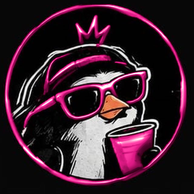 Paytak Event logosu: pembe gözlüklü, taçlı penguen